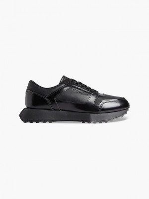 Black Calvin Klein Leather Men Sneakers | BEQR-17324