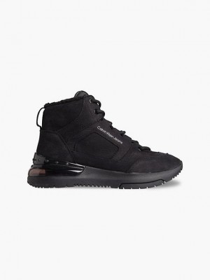 Black Calvin Klein Leather Platform High-Top Women Sneakers | XBZQ-38271