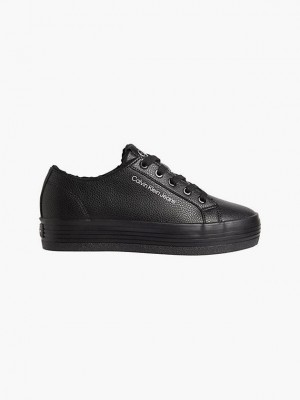 Black Calvin Klein Leather Platform Women Sneakers | THAG-48391