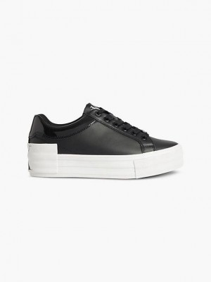Black Calvin Klein Leather Platform Women Sneakers | GESU-43519