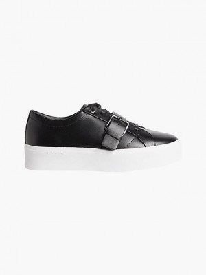 Black Calvin Klein Leather Platform Women Sneakers | MVJT-28019