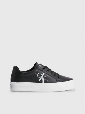 Black Calvin Klein Leather Platform Women Sneakers | RNEK-54073