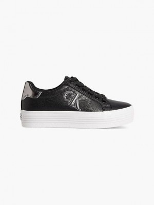 Black Calvin Klein Leather Platform Women Sneakers | DSNF-23591