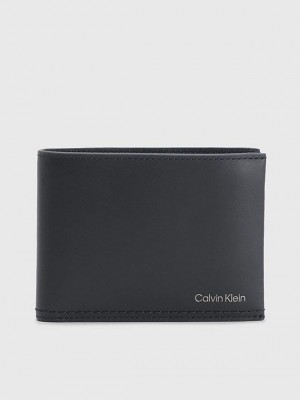 Black Calvin Klein Leather Rfid Billfold Men Wallet | VTMO-63895