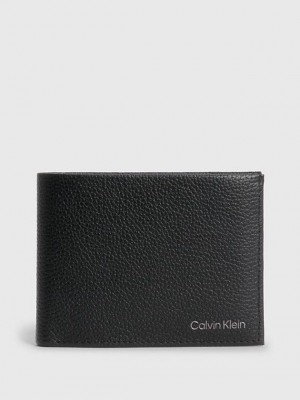 Black Calvin Klein Leather Rfid Trifold Men Wallet | DSOP-06471