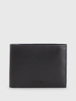 Black Calvin Klein Leather Rfid Trifold Men Wallet | CQDB-96401