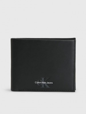 Black Calvin Klein Leather Slimfold Men Wallet | IGJV-21493