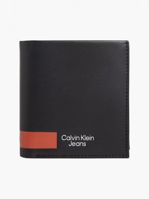 Black Calvin Klein Leather Trifold Men Wallet | YBIA-19037