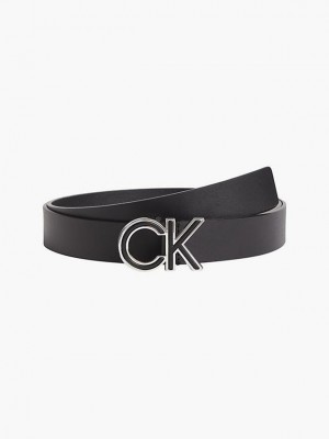 Black Calvin Klein Leather Unisex Logo Women Belt | IPSK-78351