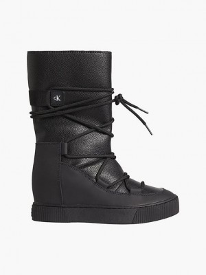 Black Calvin Klein Leather Wedge Women Boots | BOGI-37294