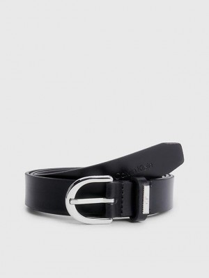 Black Calvin Klein Leather Women Belt | CWXO-08597