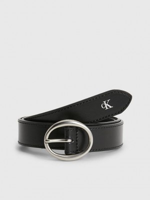 Black Calvin Klein Leather Women Belt | SOJA-03486