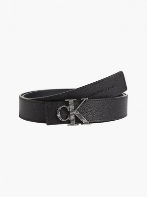 Black Calvin Klein Leather Women Belt | YKDU-47650