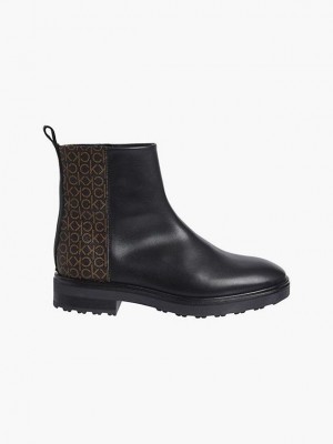 Black Calvin Klein Leather Women Boots | RSBI-28175