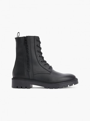 Black Calvin Klein Leather Women Boots | GKTJ-21576