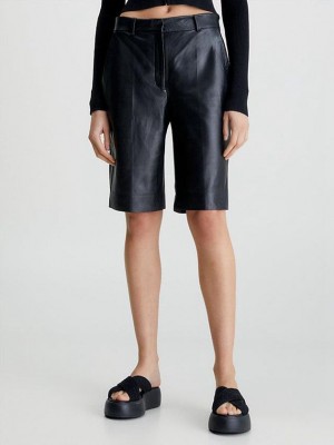 Black Calvin Klein Leather Women Shorts | CSEO-70394