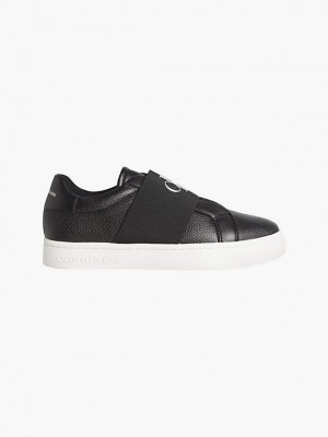 Black Calvin Klein Leather Women Slip On | SILE-03269