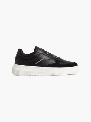 Black Calvin Klein Leather Women Sneakers | BAFP-39041