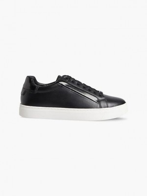Black Calvin Klein Leather Women Sneakers | GDTU-18536
