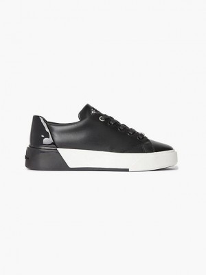 Black Calvin Klein Leather Women Sneakers | MGXU-09652