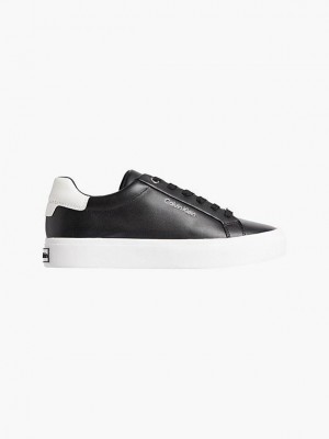 Black Calvin Klein Leather Women Sneakers | YPHT-03524