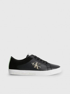 Black Calvin Klein Leather Women Sneakers | ADNQ-58761