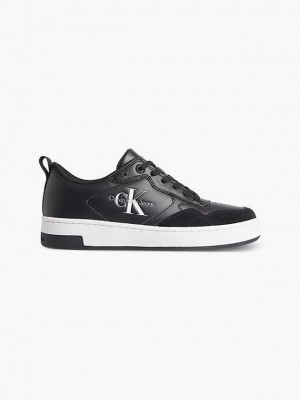 Black Calvin Klein Leather Women Sneakers | JXSL-40159