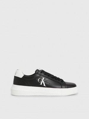 Black Calvin Klein Leather Women Sneakers | YZJX-42319