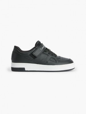 Black Calvin Klein Leather Women Sneakers | GMVP-08673