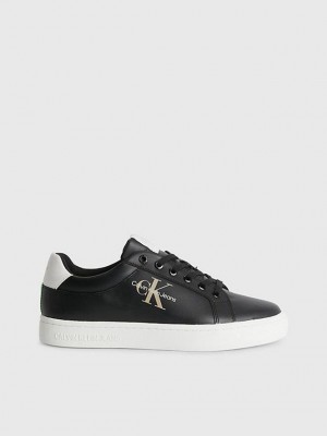 Black Calvin Klein Leather Women Sneakers | OYJH-43068