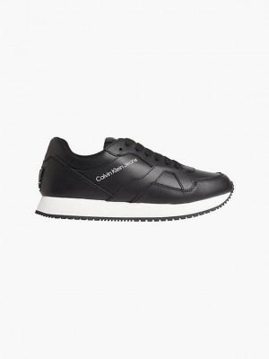 Black Calvin Klein Leather Women Sneakers | EYIJ-52437