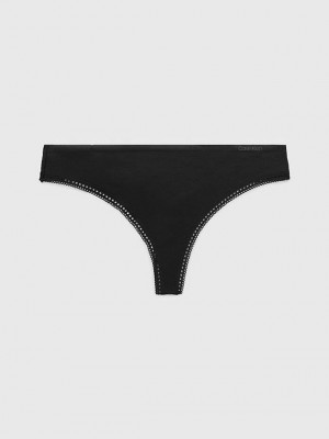 Black Calvin Klein Liquid Touch Women Thong | NIPW-28107