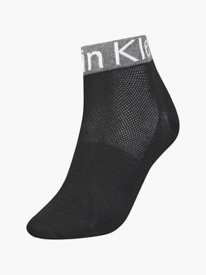 Black Calvin Klein Logo Ankle Women Socks | LUSC-42598