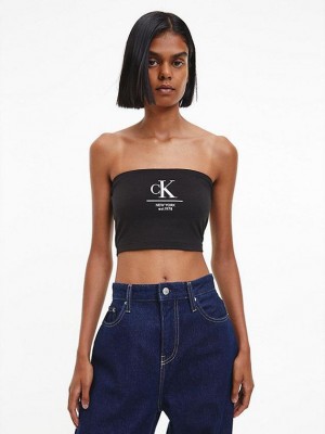 Black Calvin Klein Logo Bandeau Women Top | OILP-91485