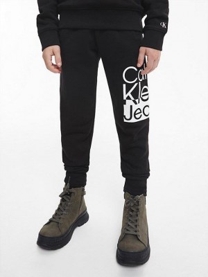 Black Calvin Klein Logo Boys's Joggers | NXIZ-96015