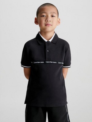Black Calvin Klein Logo Boys's Polo Shirt | NOYU-60597