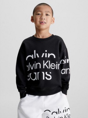Black Calvin Klein Logo Boys's Sweatshirt | PBFA-48506