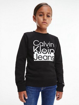 Black Calvin Klein Logo Boys's Sweatshirt | RNXV-73892