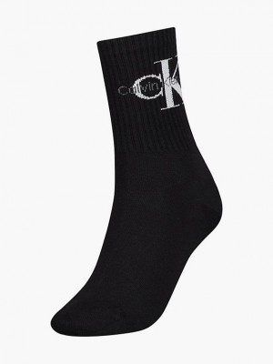 Black Calvin Klein Logo Crew Women Socks | SFWI-27936
