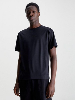 Black Calvin Klein Logo Gym Men T-Shirt | DKUV-46829