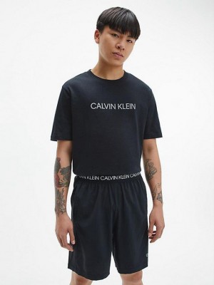 Black Calvin Klein Logo Gym Men T-Shirt | BOTE-35984
