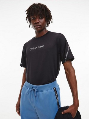 Black Calvin Klein Logo Gym Men T-Shirt | KLYS-92615