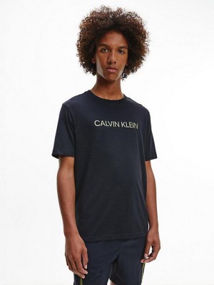 Black Calvin Klein Logo Gym Men T-Shirt | GPUN-49815