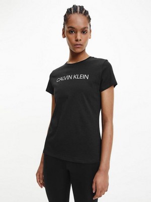 Black Calvin Klein Logo Gym Women T-Shirt | MFUE-47589