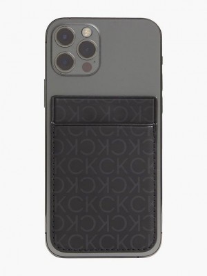 Black Calvin Klein Logo Men Cardholders | MTEX-64185