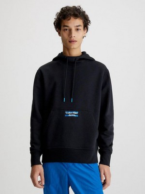 Black Calvin Klein Logo Men Hoodie | CMBO-34217