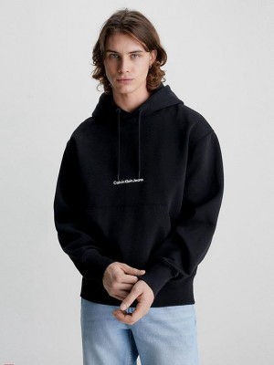 Black Calvin Klein Logo Men Hoodie | TJFX-96180