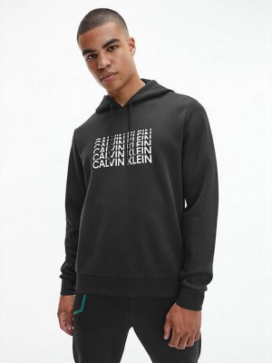 Black Calvin Klein Logo Men Hoodie | XIFG-13895