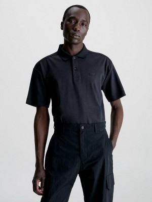 Black Calvin Klein Logo Men Polo Shirt | QKNY-01246