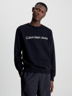 Black Calvin Klein Logo Men Sweatshirt | PKZC-62948